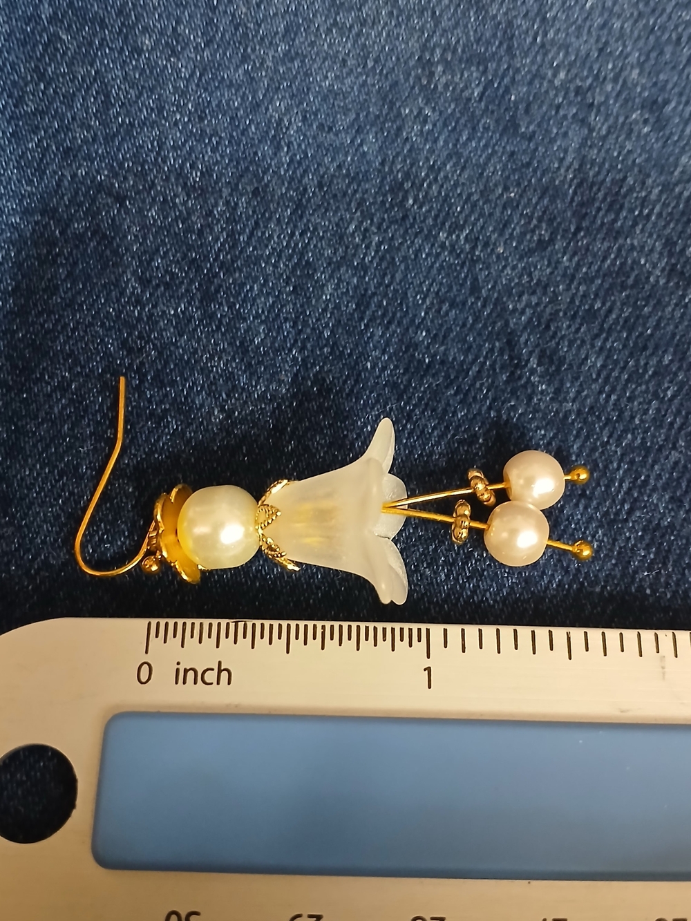 Gold Floral Drop Earrings with Cream & Pink Pearls - Picture 4 of 6